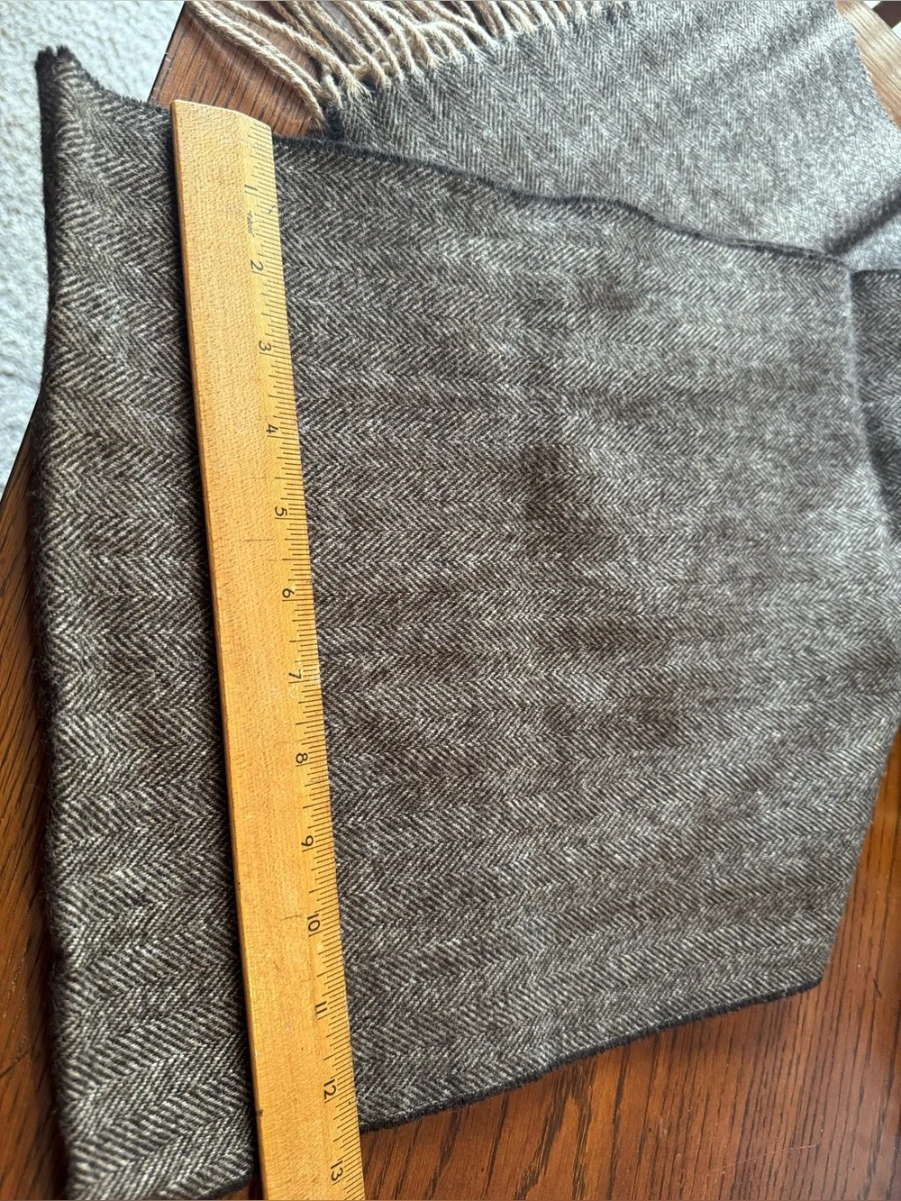 Amicale Camel Hair Scarf Herringbone Brown Men’s Unisex Dark Fringe Made In USA